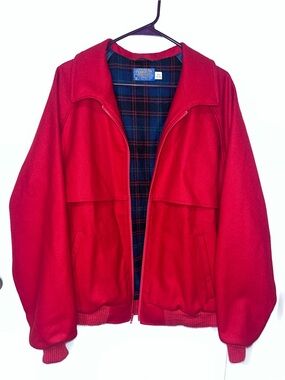 Vintage 80s Pendleton USA Red Virgin Wool Bomber Jacket Talon Zip | Men's Large